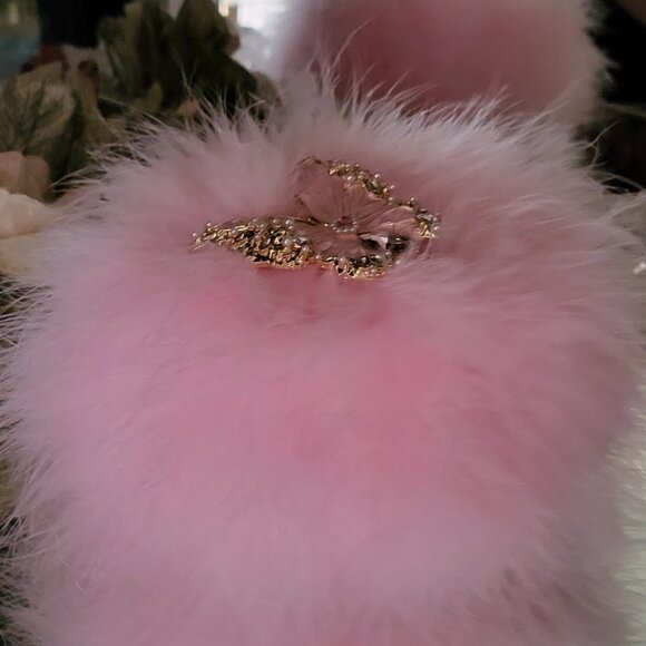 Soft Pink Butterfly Powder Puff Down Feather Duster Body Dusting Powder Pouf - Picture 5 of 6